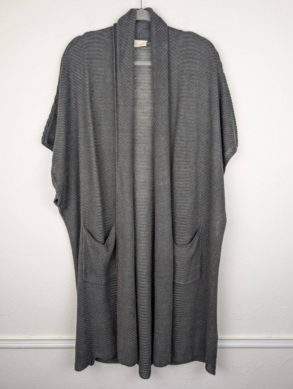 Poetry Cardigan Sweater Linen Longline Duster Minimalist Neutral Gray Size 12/14